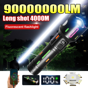 90000000LM Rechargeable Fluorescent Flashlight 26650 Tactical LED Powerful Torch Zoomable Waterproof Outdoor Camping Lantern