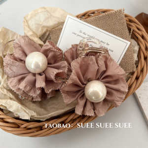 Korean Style Classic Style Retro Lace Lace Apricot Brown Flower Oversized Pearl Simplicity Elegant Medium Shark Grip