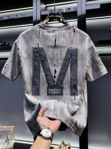 FGD | Letter Rhinestone Hole Design Short Sleeve T-Shirt