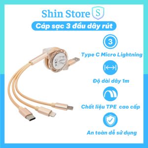 Cáp sạc 3 đầu dây rút dây sạc 3 đầu rút gọn nhỏ gọn tiện lợi độ dài 1m - SHINSTORE
