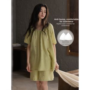 Breathable Cotton Gauze Cooling Padded Women Sleepwear