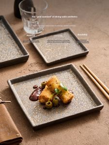 YOGEHOME | Luxury Gold Glazed Hammered Square Plate for Fine Dining