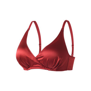 Red Silk Underwear Set Womens Wedding Bra And Panties No Steel Ring Luxury Style Gathered Function Fixed Double Straps Triangle Panties