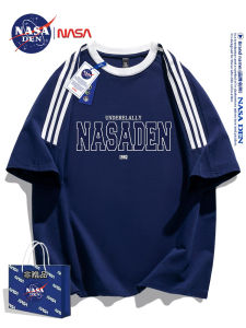 เสื้อยืดแขนสั้นผ้าฝ้ายแท้พิมพ์ลาย NASA Den สำหรับผู้ชายและผู้หญิง ทรงหลวม สไตล์ลำลอง สวมใส่สบาย ฤดูร้อน 2025