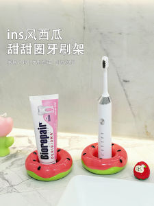 Ceramic Dental Brush Holder Doughnut Watermelon Pattern Electric Toothbrush Stand Bathroom Organizer No Drilling Required