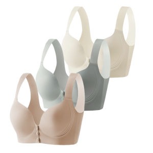 FallSweet 3PCS/set Wire-Free Front Closure Bra for Women Plus Size Solid Color Simple Design Comfortable Brassiere 36-46 BCD Cup