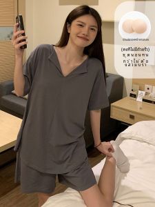 Pajamas Womens Summer Modal Cotton Padded Short Sleeve Shorts Summer Ice Silk plus Size Can Be Outerwear Homewear Suit