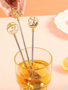 Retro Chinese Style Long Handle Stainless Steel 304 Cat And Rabbit Shaped Honey Spoon Creative Cute Gift Coffee Stirring Spoon