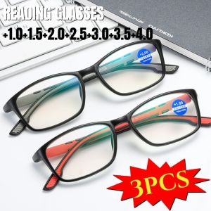 3Pcs Ultra-light Flexible Reading Glasses Fashion Rectangle Frame Anti Blue Light Eyewear with Grade 100°~400° Transparent Lens