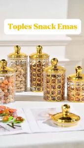 Eatkit Toples Snack Emas Mewah Aesthetic Tangki Penyimpanan Camilan Transparan Bening Kedap Udara