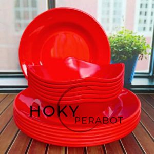 Paket 6 Pcs Piring Campur Mangkuk Melamin Tebal Merah Paling Best Seller
