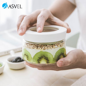 Asvel Glass Milk Cup Sealed Bowl Overnight Oats Portable Takeout Yogurt Cup with Lid Milk Cup Large Capacity 401mL-500mL