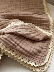 Outer Mao Order Remaining Pure Cotton Pure Color Gauze Quilt Light Brown with Pure Cotton Lace 120 * 120cm