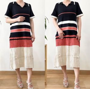 ECLAIRE 003 Dress Kem Midi Rajut Knit Salur Bergaris Stripe Garis Kasual Casual Korea Import Dxilx