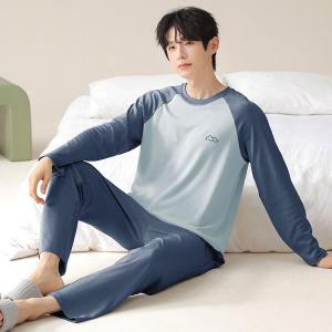 Mens Pure Cotton Sleepwear Long Sleeve Home Clothes Set Large Size Spring Autumn Youth Wearable Catman Comfortable Pajamas