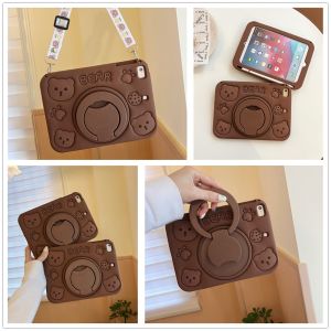 For Apple iPad 10th 9th 8th 7th 6th 5th Air Pro 3rd 4th 10.9" 10.2" 9.7" 10.5" 11.0" Mini 1 2 3 4 5 6th Gen 7.9" 8.3" Kids Tablet 360° Rotating Cute Brown Bear Shockproof Silicone Handle Stand Case Cover
