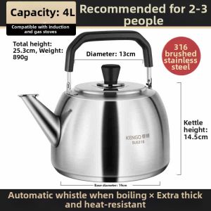 Multipurpose Food-Grade 316 Stainless Steel Whistling Kettle