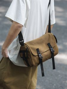 Fashion Brand Canvas Messenger Bag Mens Square Sling Bag Retro All-Match Cargo Style Shoulder Bag Women Commuter Casual Messenger Bag