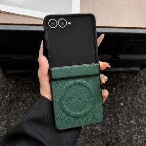 szhaiyu | For Samsung Galaxy Z Flip 8 7 6 5 Flip7 FE Phone Case Luxury Leather Magnetic for Magsafe Shockproof Hinge Protection Cover