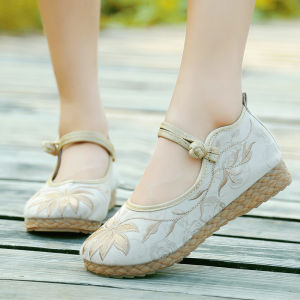 Giày Thêu Hoa Dân Tộc Giày Nữ Dân Tộc Phối Hán Phục Giày Cổ Trang Phong Cách Giày Vải Bắc Kinh Cũ Đế Bằng Nữ Đế Bằng Thanh Niên