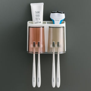 ตู้สำหรับเก็บขวดน้ำยาแต่งผมแบบติดผนังแบบไม่ต้องเจาะ ชุดแปรงสีฟัน แก้วชุบน้ำยาฆ่าเชื้อ ชั้นวางของสำหรับห้องน้ำแบบติดผนัง