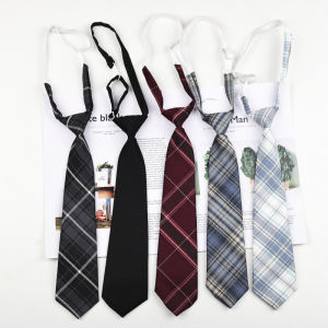 Casual School Style Womens Tie No-Knot Black Plaid