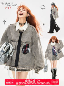 KEIKO Vintage Washed Frayed Denim Jacket Loose Casual American Style Autumn 2025 Womens Short Coat with Button And Pocket