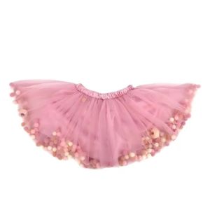 Toddler Little Girls Pom Pom Tulle Tutu Skirt Soft Mesh Princess Half Skirt Kids Carnival Party Ballet Performance Mini Skirt