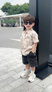 Áo sơ mi cộc tay cho bé trai họa tiết in tràn phong cách hàn quốc size 9 đến 25kg BERNIE P1124A50