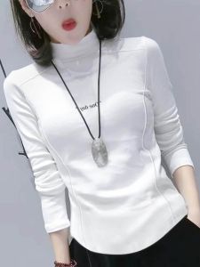Slim Fit Half-high Collar Pure Cotton Irregular Womens T-shirt