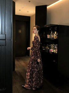 พลัสไซส์ ผู้หญิง French Vintage Square ปกเสื้อ ดอกไม้ ผ้าชีฟอง ชุดเดรส พรางหุ่น ยาว ทรงเอ กระโปรง โพลีเอสเตอร์ ไฟเบอร์ ฤดูใบไม้ผลิ ฤดูใบไม้ร่วง