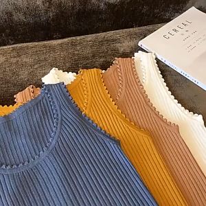 FRAN Summer Knitted Sleeveless Top for Women Casual Round Neck Vest