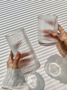 Simple Stripe Glass Cup for Drinking Water And Beverages Coffee And Milk Juice American Style Ice Coffee Glass Cup for Home Use
