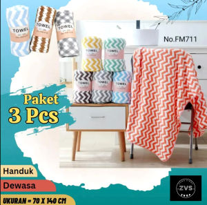 (isi 3pcs) Handuk Mandi Dewasa PROMO isi 3 pcs uk 140x70 cm Bahan Bulu Microfiber Motif Random