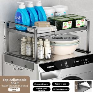 XUNHUAI | Overhead Laundry Rack with Side Storage and Tiered Shelves