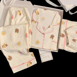 Floral Rabbit Pajamas Womens Summer Cloud Cotton Short Sleeve 3-Piece Set Cute Cartoon Design for Casual Home Use