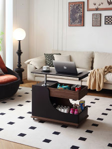 Modern Minimalist Solid Wood Sofa Side Table Luxury Living Room Tea Table Adjustable Height Movable Rock Board Rectangular Shape