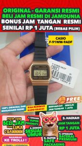 CASIO ORIGINAL - CASIO F-91WM-9ADF - MEN dan wanita - Black Gold - Strap Resin - Jam dunia JD19ST