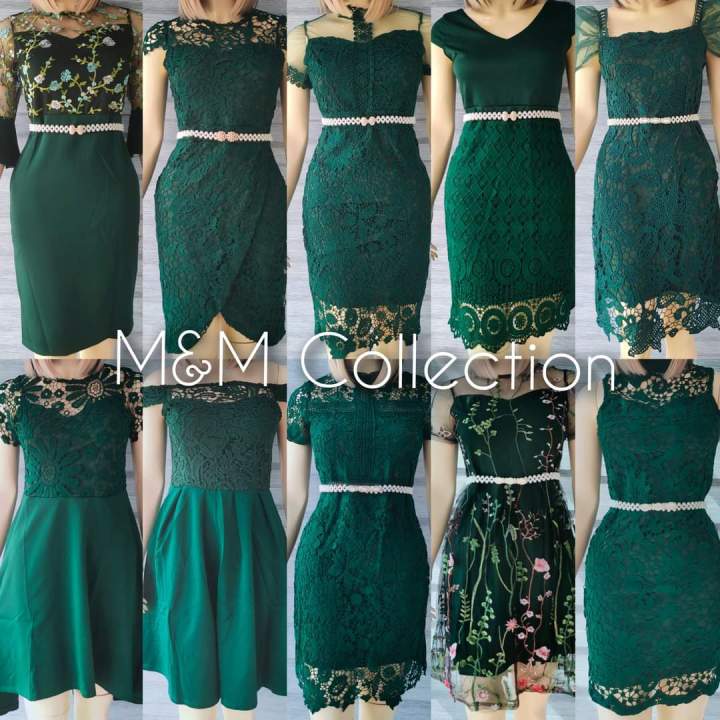 Emerald Green Fashion Embroidered Lace Dress Lazada PH