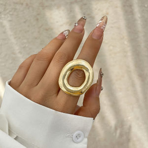 KunJoe Exaggerated Gold Color Glossy Big Round Ring for Women Hip Hop Geometric Thick Finger Ring 2024 Trend Girls Party Jewelry
