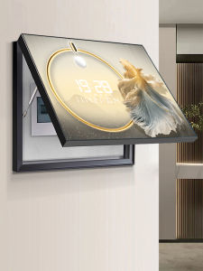 Modern Decorative Painting with LED Clock And Lunar Calendar New Chinese Style Carp Blocking Box for Restaurant Electric Meter