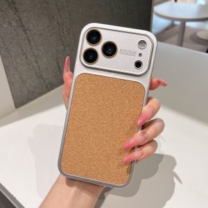 Luxury Retro Tree Skin Bark Texture Large Window Phone Case For iPhone 17 16 15 14 13 Pro Max Solid Color Shockproof Armor Cover