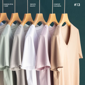 Silk Pure Color Mercerized Cotton Pure Cotton Short-Sleeved T-shirt Summer round Neck V Neck Loose Silm Leisure Commute Klein Blue