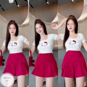 ES861  น่ารักไม่ไหวคร่า set ครอปเนื้อติดน้อน ขนฟู มาพร้อมกระโปรงลูกฝูกมีซิป