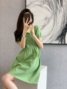 PAIBOLI | Avocado Green Doll Collar Womens Dress Slimming Waist New Summer Fashion Small Size Pear Shaped Inverted Triangle Body Type