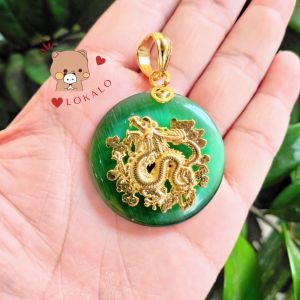 Mặt Dây Chuyền Ngọc Bội Cẩm Thạch Chạm Rồng Cao Cấp Lokalo - Đeo Bền Màu Sang Y Vàng Thật 23.3.23