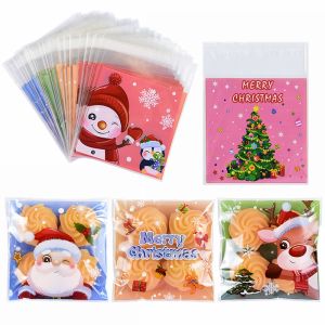 100pcs Christmas Cookie Candy กระเป๋า Santa Claus Snowman บิสกิตขนมขบเคี้ยวถุงบรรจุภัณฑ์พลาสติกใหม่ปี Navidad Xmas Party Supplies