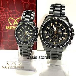 Jam Tangan Couple Mirage 8305 Original Hitam/Black Stainless Steel Tahan Air Tanggal Aktif Sport