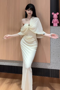 KENI/Plus Size French Socialite Elegant Pleated Tube Top Dress Womens Early Autumn Plus Size Ladies Stylish Evening Dress Long Dress