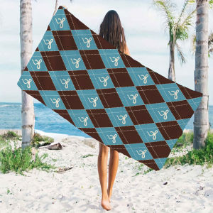 Blue Brown Bow Argyle Beach Towels Ultra Lightweight Quick Drying Super Absorbent Summer Essential Fast-Drying Towel for Beach
